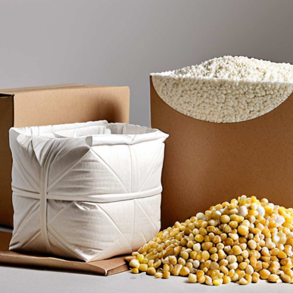 A variety of eco-friendly packaging materials, such as biodegradable packaging made from corn starch and paper cushioning, showcasing sustainable packaging options attracting consumers.
