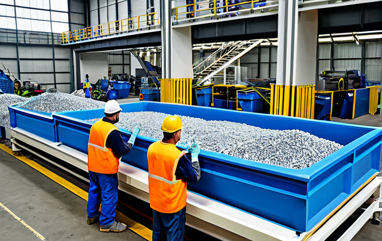 **Image Prompt:** "A modern recycling plant, processing various types of alternative plastics, showcasing organized sorting and advanced machinery, fully clothed workers in appropriate attire, safe for work, professional setting, perfect anatomy, correct proportions, high resolution, family-friendly"