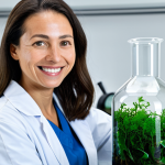 대체 플라스틱 소재와 차세대 응용 - Seaweed Plastic Innovation**

A scientist in a clean, modern laboratory, holding a sheet of seaweed-...